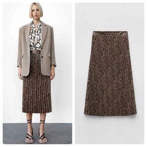 Snake Print Faux Leather Pleated Midi Skirt